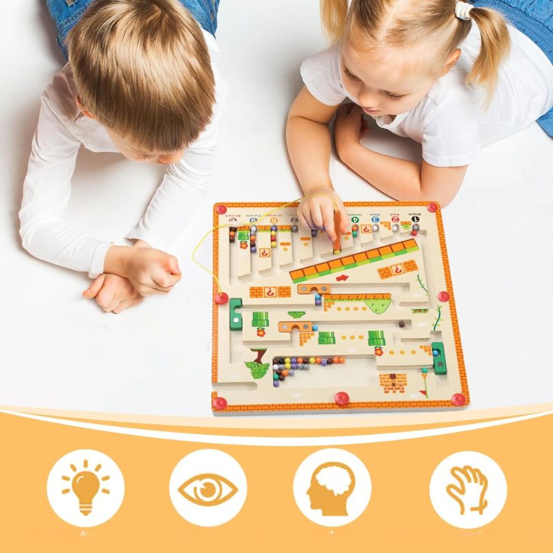 Labyrinthe Magnétique en Bois – Couleurs & Chiffres, Motricité Fine 3 Ans+