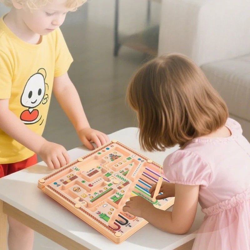 Labyrinthe Magnétique en Bois – Couleurs & Chiffres, Motricité Fine 3 Ans+