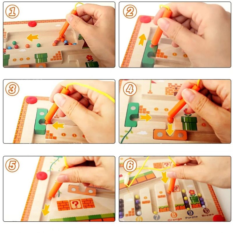 Labyrinthe Magnétique en Bois – Couleurs & Chiffres, Motricité Fine 3 Ans+