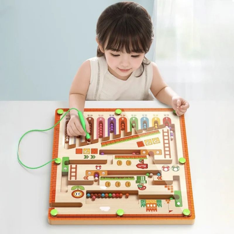 Labyrinthe Magnétique en Bois – Couleurs & Chiffres, Motricité Fine 3 Ans+