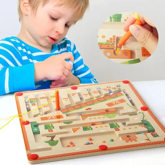 Labyrinthe Magnétique en Bois – Couleurs & Chiffres, Motricité Fine 3 Ans+