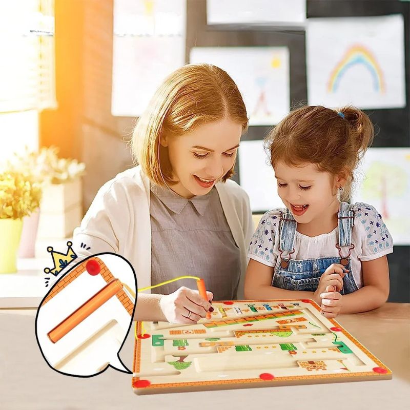Labyrinthe Magnétique en Bois – Couleurs & Chiffres, Motricité Fine 3 Ans+