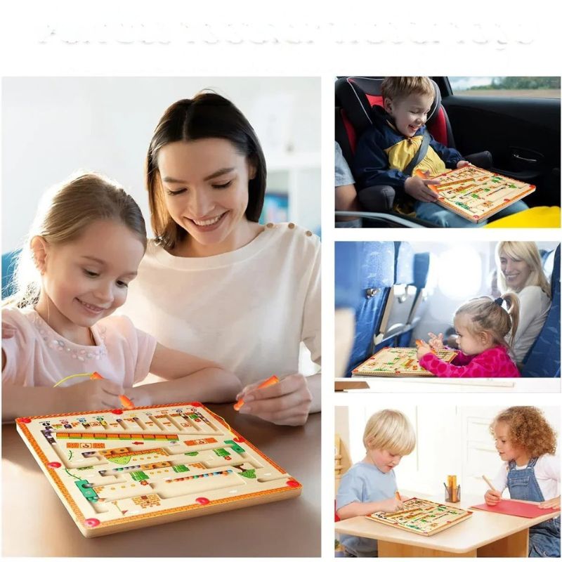 Labyrinthe Magnétique en Bois – Couleurs & Chiffres, Motricité Fine 3 Ans+